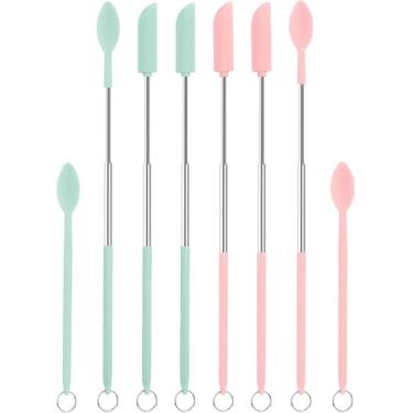 Imagem de Espátula telescópica e colher, 4 miniespátulas para maquiagem, 4 peças, colheres telescópicas, pequenas, espátulas de silicone retráteis, conjunto para cozinha, comida, garrafa estreita, lata de