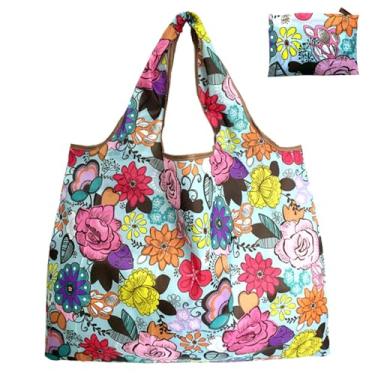 Imagem de Sacola grande dobrável de nylon reutilizável, lavável na máquina, bolsa dobrável portátil adequada para compras