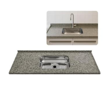 Imagem de Pia de Cozinha Granito Ocre 100cm Com Cuba Inox Rasa Simples