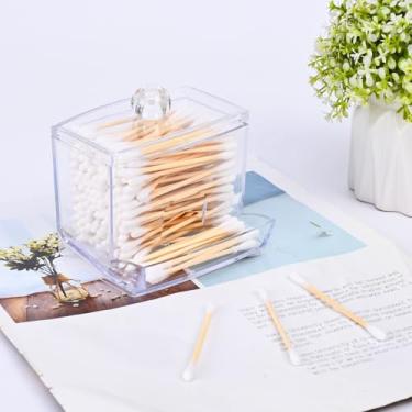 Imagem de Dispensador de suporte de acrílico Qtip, bancada organizadora de banheiro, acessórios de banheiro, conjunto de frascos pequenos de plástico transparente, para cotonetes, bolas, almofadas, palhetas de