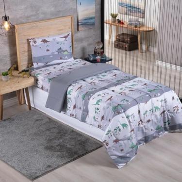 Imagem de Edredom Solteiro Infantil Dupla Face Estampado Digital Fofinho Macio Avulso Micropecal 200 Fios (Dino)