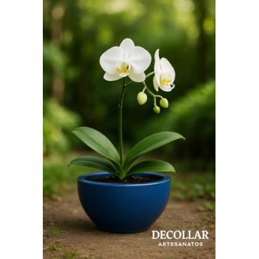 Imagem de Vaso Bacia Marmorizada 1 para plantar ideal para plantas decorativas naturais e artificiais área interna e externa indicado para mesa de centro, balcão, recepção. (azul marmorizado)