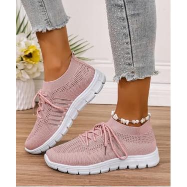 Imagem de Tênis de corrida feminino, sem cadarço, antiderrapante, caminhada, academia, treino, atlético, confortável, leve, moderno, esportivo, casual, rosa, 35