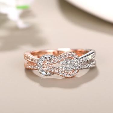 Imagem de Anéis de noivado de zircônia cúbica branca banhada a ouro branco, alianças de compromisso, festas noturnas, presentes de dia dos namorados, alianças de eternidade para mulheres, 8, Cobre, Sem pedra