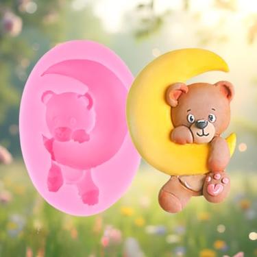 Imagem de Urso moldes de silicone para fondant lua urso molde de chocolate para decoração de bolos topo de cupcake pasta de goma doce argila polímero