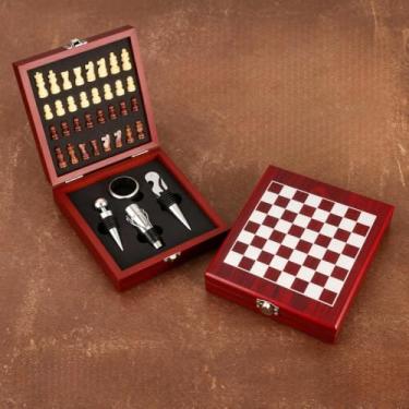 Imagem de Conjunto de abridor de vinho com tabuleiro de xadrez, kit de acessórios de vinho elegante 5 em 1 com saca-rolhas de garçom, despejador, rolha e cortador de alumínio, presentes exclusivos para amantes