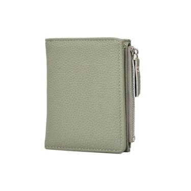 Imagem de Carteira feminina com bloqueio de RFID, pequena, compacta, dobrável, de couro, com bolso para identidade, Verde, Clássico