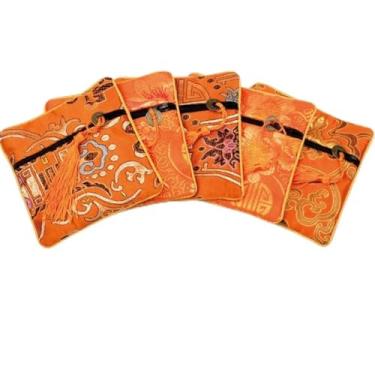 Imagem de Bolsa de Dinheiro Estilo Chinês Dragão Pequena Bolsa de Mão Pequena Lona Bordado Bolsa de Moedas com Borla Doce Flor Bolsa de Embalagem para Estudantes, B, Bolsa para moedas