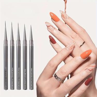 Imagem de Conjunto de 5 peças de pincéis finos para unhas longas - Pintura e manicure em gel - Inclui 5 tamanhos (6/9/12/15/18 mm)