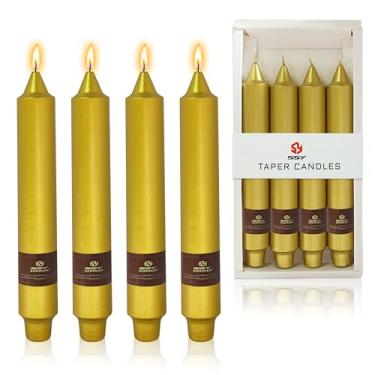 Imagem de Vela dourada metálica de Natal, 23 cm de altura, velas cônicas sem fumaça, pacote com 4 velas de jantar sem cheiro para jantar de Natal