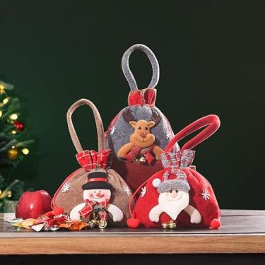 Imagem de Sacos de presente de Natal - Sacos de cordão em forma de maçã para doces e pequenos presentes (boneco de neve)
