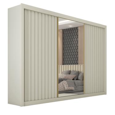Imagem de Guarda Roupas Casal 3 Portas de Correr com Espelho Ripado 100% MDF 6 Gavetas Dublin