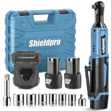 Imagem de Shieldpro Kit de chave catraca elétrica sem fio, Chave catraca elétrica de 40 pés - lb 3/8" carga rápida de 1 hora, 2 pacotes de bateria de lítio de 2000MA, adaptador 1/4, barra de extensão