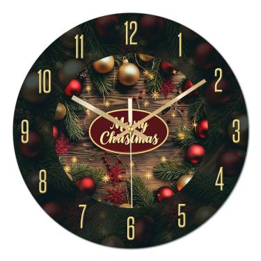 Imagem de Relógio de parede com tema de Natal de 30 cm de vidro silencioso sem tique-taque