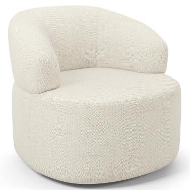 Imagem de Poltrona Giratória Orgânica Para Sala De Estar Living Helena L02 Linho Champagne - Lyam Decor