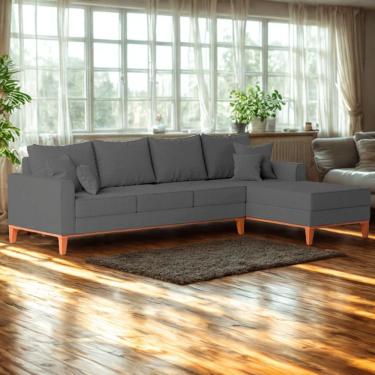 Imagem de Sofá 4 Lugares Beny Com Chaise Direito Suede Cinza