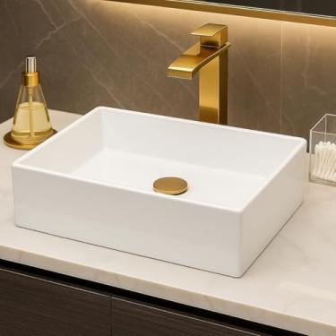 Imagem de Cuba Para Banheiro Pia de Sobrepor 40cm Branca de Apoio Lavabo Lavatório Retangular Mármore Sintético