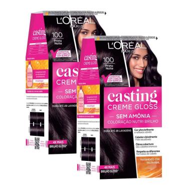Imagem de Kit 2 Tintura Casting Creme Gloss L`oréal Paris 100 Preto Noite