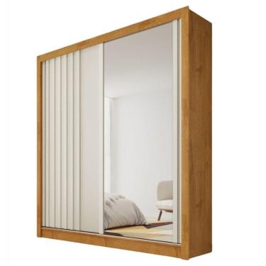 Imagem de Guarda Roupa Lugano 1 Porta Ripada E 1 Porta Espelhada Peroba-off White
