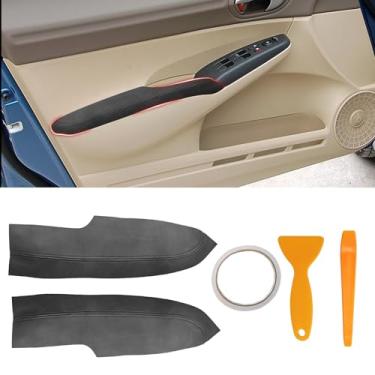 Imagem de SUNBREATH Capa de apoio de braço compatível com painéis de porta dianteira para Honda Civic 2006-2011 couro esquerda e direita guarnição do apoio de braço da porta dianteira com ferramenta de