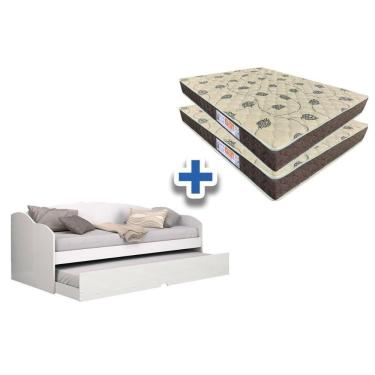 Imagem de Colchão Solteiro D28 Comfortpedic (2un) + Sofá Cama Funny II Branco