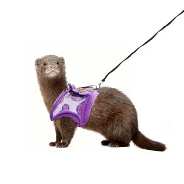 Imagem de Conjunto de arnês e coleira para furões, colete ajustável para furões, peitoral fofo de animais pequenos para porquinho-da-índia, esquilo, rato, acessórios de caminhada seguros para atividades ao ar