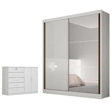 Imagem de Guarda Roupa Solteiro Dante Com Espelho E Cômoda Seul Neve - Novo Hori