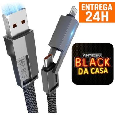 Imagem de Cabo Turbo HREBOS Get Obsidian 4 em 1  60W  USBA  Lightning Dual TypeC