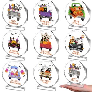 Imagem de XEQWZVFR 8 peças de prêmio de acrílico para o dia das bruxas, 12 cm, suprimentos para festa de Halloween, troféu, placas engraçadas, para concurso de abóboras, vencedor, festa, Halloween, melhor