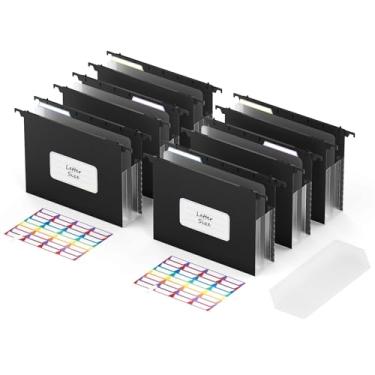 Imagem de ABC life Pastas de arquivo suspensas expansíveis de plástico, pasta sanfonada reforçada de 8 cm, grande capacidade, tamanho carta para arquivamento de impostos, faturas - 3 peças