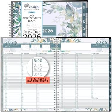 Imagem de Agenda e agenda 2026 Ensight 21,6 x 28 cm com abas grandes, diário, horário, semanal, agenda, agenda, horário de 15 minutos, horário comercial e pessoal, janeiro de 2026, dezembro de 2026, floral