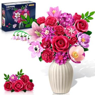 Imagem de Conjunto de construção de buquês de flores CUBIMANA 832 unidades com l