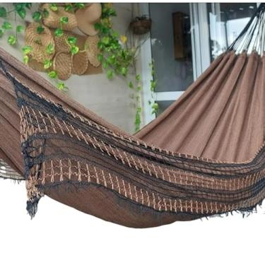Imagem de Rede de Dormir Descanso Casal, Jeans Confortável E Resistente(Marrom Mesclado C/Franjas)