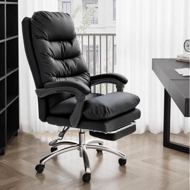 Imagem de Cadeira de escritório executiva com apoio para os pés retrátil Cadeiras ergonômicas de couro totalmente reclináveis ​​para computador para home office e jogos,Black