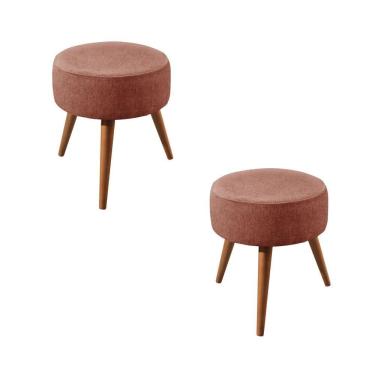 Imagem de Conjunto - 2 Puffs Lippe Madeira Maciça Castellar Móbile Linho Terracota