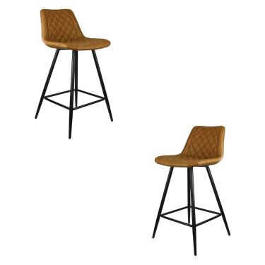 Imagem de Kit 2 Banquetas Decorativas Magé Pu Matelassê C/apoio Para Os Pés Base Em Aço Marrom G56 - Gran Belo