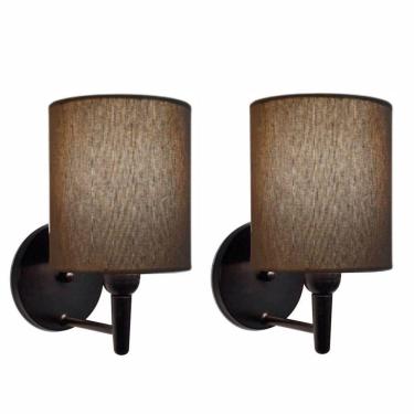 Imagem de Kit-2 Arandela Cilíndrica Md-2009 Base Preto Cúpula Em Tecido 14x15cm Caqui - Bivolt