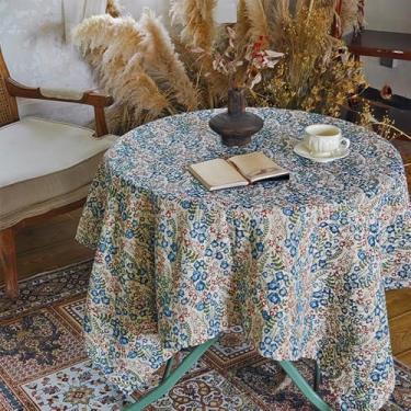 Imagem de Wuluwala Toalha de mesa pequena quadrada floral rústica casa de fazenda jacquard toalha de mesa pastoral francesa toalha de mesa lavável sem rugas para decoração de jantar festa piquenique azul 139,7