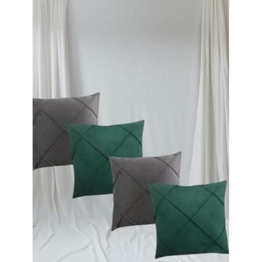 Imagem de Conjunto de Almofadas para Sofá com Capa Removível e Enchimento, Estampa Moderna e Tecido Suave, para Sala, Quarto e Decoracao de Casa (45x45cm) (Cinza com verde)