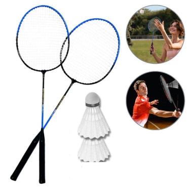 Imagem de Kit Badminton 2 Raquetes Peteca Jogo De Frescobol Raqueteira Esporte Com Bolsa