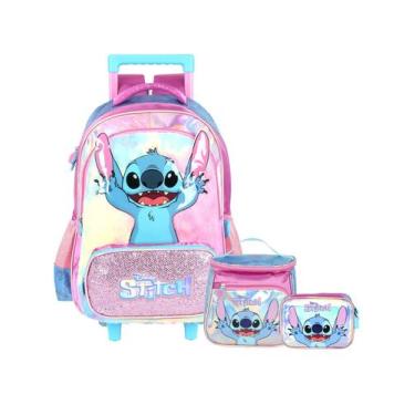 Imagem de Kit Lilo Stitch Mochila Rodas + Lancheira + Estojo Box Luxo - Maxlog, 