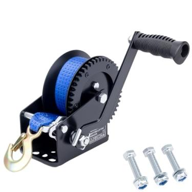 Imagem de RVSNAIL Guincho de reboque de barco resistente de 725 kg com alça de 48 m, catraca bidirecional, guincho de reboque de engrenagem 4: 1, manivela portátil para barco, caminhão, trailer, trailer, ATV