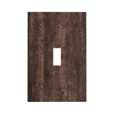 Imagem de Capa decorativa para interruptor de luz rústica marrom escuro grão de madeira 1 gangue dispositivo de alternância placa frontal elétrica placa decorativa placa de parede para decoração de quarto de