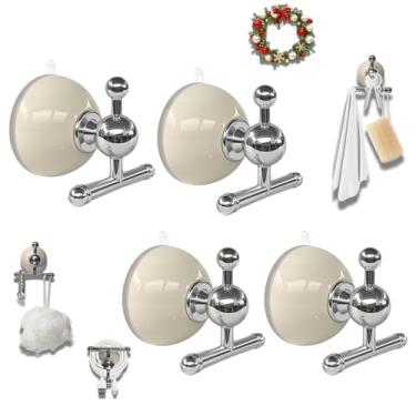 Imagem de XIEFFICH Ganchos de ventosa T-Bar – Resistentes, reutilizáveis, ganchos sem broca para pendurar toalhas, chaves, grinaldas (branco, pacote com 4)