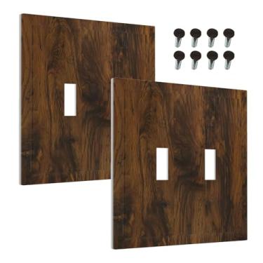 Imagem de Capa decorativa para interruptor de luz, marrom, rústico, textura de madeira, vintage, placa de parede de 2 grupos, placa de interruptor duplo, receptáculo, tampa de tomada elétrica, placa de