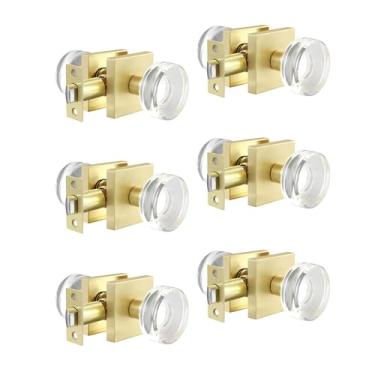 Imagem de Leydebong Pacote com 6 maçanetas de vidro cristal, maçanetas sem chave, interior de alavancas douradas, maçanetas de porta de passagem sem bloqueio para armário de corredor