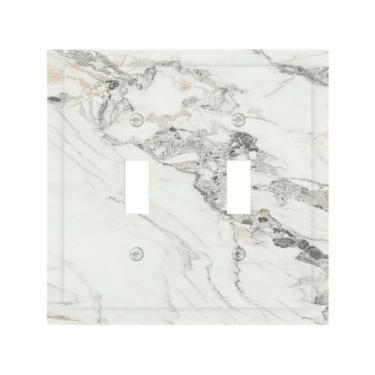 Imagem de Capas decorativas de placa de interruptor de mármore moderno padrão de placa de pedra 2 gangues interruptor de luz dupla placa de tomada elétrica para decoração de quarto e casa