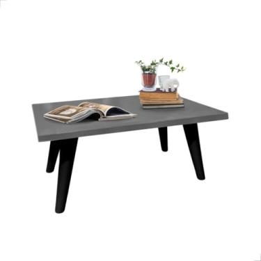 Imagem de Mesa De Centro 50cm Retangular Com Pés Palito PVC Retro Decoração Sala De Estar Modernic(Cinza/Preto)
