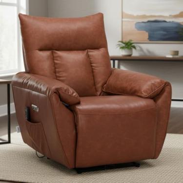 Imagem de Poltrona do Papai Reclinável Elétrica com Massagem e Aquecimento Velutti L07 Couríssimo Marrom - Lyam