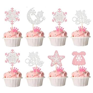 Imagem de LXASIY Snowflake Cupcake Toppers, 24 Pack Glitter Winter Frozen Theme Cupcake Picks for Birthday Party, Baby Shower, Christmas Decorations